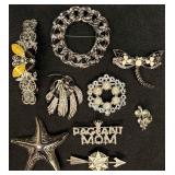9pc Curated Keepsakes Silver Brooches and Pins Lot