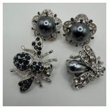 Joan Rivers Faux Pearl Blue Crystal Earrings and B