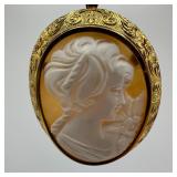 18K Gold Italian Art Deco Style Carved Cameo Shell