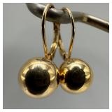 Gold Ball Stud Leverback Dangle Earrings 14K EG