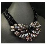 Multi-Strand Black Crystal Baroque Pearl Necklace