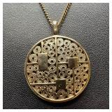 Sarah Coventry Geometric Pendant Gold Tone Art Dec