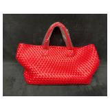 Red Woven Leather-Style Tote With Wallet