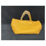Yellow Faux Leather Woven Tote Bag