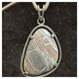 Jasper Stone Tear Drop Shaped Silverwork Necklace