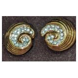 Nolan Miller Gold Domed Rhinestone Swirl Clip Earr