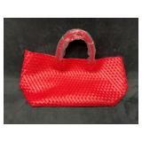 Red Woven Leather-Style Tote With Wallet