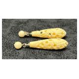 Hand Carved Bone Dangle Earrings