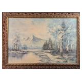 Vintage Winter Mountains Scene Original Oil On Can