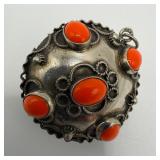 Silver 800 Orange Accent Cabochons Charm Filigree