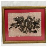 Framed Asian Dragon Print on Decorative Woven Pape