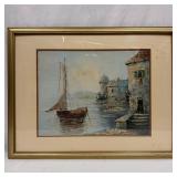 Framed Oil Painting on Board Nautical Scene Sailbo