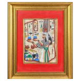 Framed Egyptian Hieroglyphic Hand Painted Papyrus