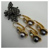 Joan Rivers Rhinestone Bee Brooch and Faux Pearl C