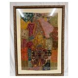 Framed Indian Patchwork Embroidered Colorful Texti