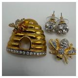 Joan Rivers Crystal Beehive Bee Brooch and Rhinest