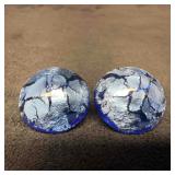 Blue Glass Silver Colored Foil Bead Round Earrings