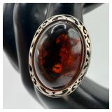 Valerio Amber Oval Cabochon Sterling Silver Ring V