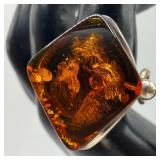Valerio Baltic Amber Rectangular Cabochon Sterling