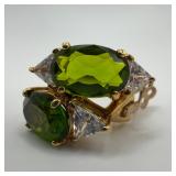 Gold Plated Sterling Green and Clear Cubic Zirconi
