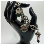 Floral Motif Ornate Fob Charm 800 Silver Bracelet