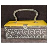 Vintage Metal Cutout Lucite Handle Jewelry Box