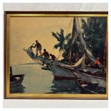 Anthony Thieme Tropical Harbor Fishing Boats Frame