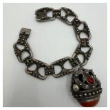 Silverwork Ornate Single Fob Charm Bracelet 800 Si