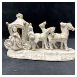 Bisque Carriage W Lady and Horses Figurine White P