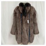 Fox Gray Striped Texture Panel Detailing Fur Coat