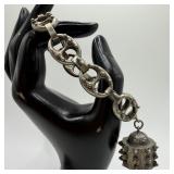 Fob Charm Green Stone Accent 800 Silver Floral Mot