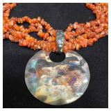 Multi Strand Carnelian Sterling Silver Textured Ha