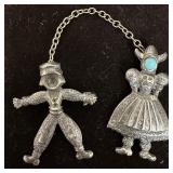 Dutch Boy and Girl Chain Chatelaine Style Brooch S