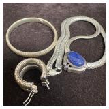 Omega Link Lapis Necklace Earrings Bracelet Sterli