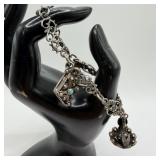 Three Stone Set Fob Charm 800 and Sterling Silver