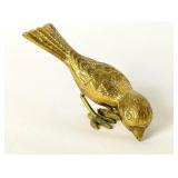 Vintage Solid Brass Feeding Finch Bird Figurine