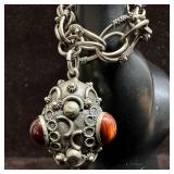 Tigers Eye Variety Stone Silver Floral Link Bracel