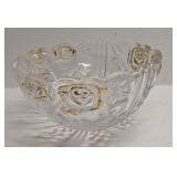 Vintage Clear Glass Bowl With Raised Gold Flower D