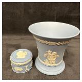Pair of Wedgwood Jasperware Pieces Blue Vase and T