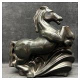 Black Ceramic Rearing Horse Figural Planter