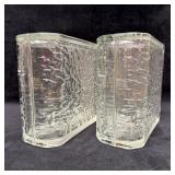 Pair of Clear Textured Glass Book-Shaped Bookends