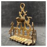 Antique Judaica Ornate Brass Hanukkah Menorah Wall