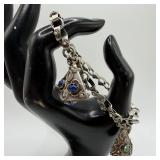 800 Silver Bracelet Pyramidal Filigree Fob Charms
