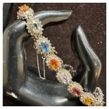 14K White Gold Accent Diamond and Colored Sapphire