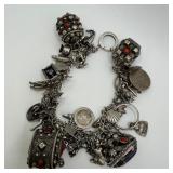 Unmarked and Sterling Silver Charm Bracelet Coins