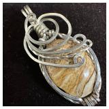 Silver Wire Wrapped Jasper Stone Sterling Pendant