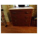 MARBLE TOP LOW CHEST W/ WOODEN PULLS
