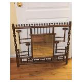 Antique Stick & Ball Hanging Hat Rack Wall Mirror