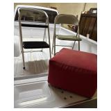 Stool, Folding Chair Lot, Upholstered Stool
