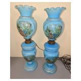 Pair of blue Opaline Chinoiserie lamps